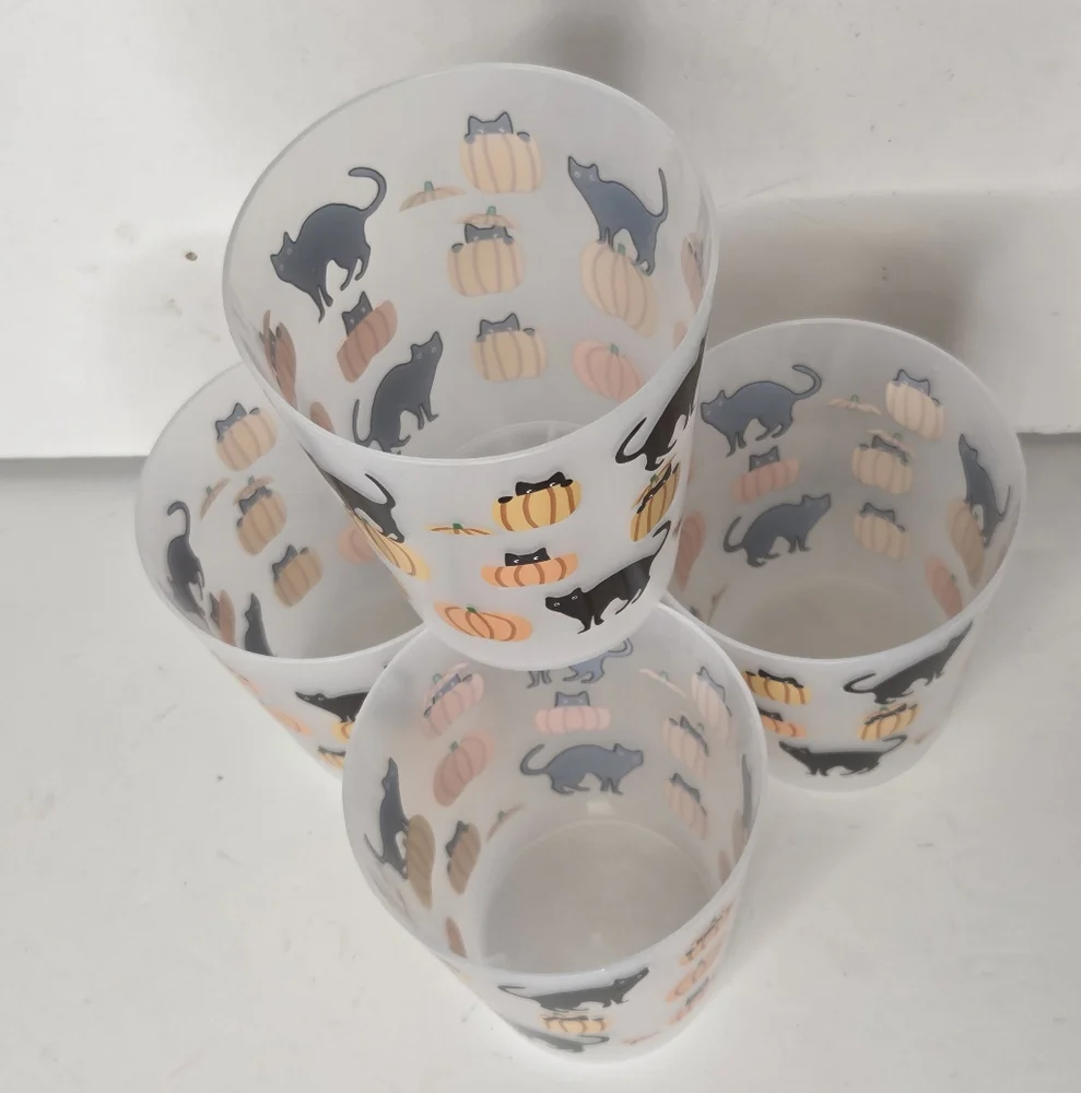 Black‎ Cat and Pumpkin Themed Halloween Plastic Drinking Cup Set